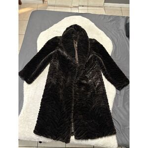 Mariel Vintage Faux‎ Fur Brown Coat Size Medium Jacket Black Striped